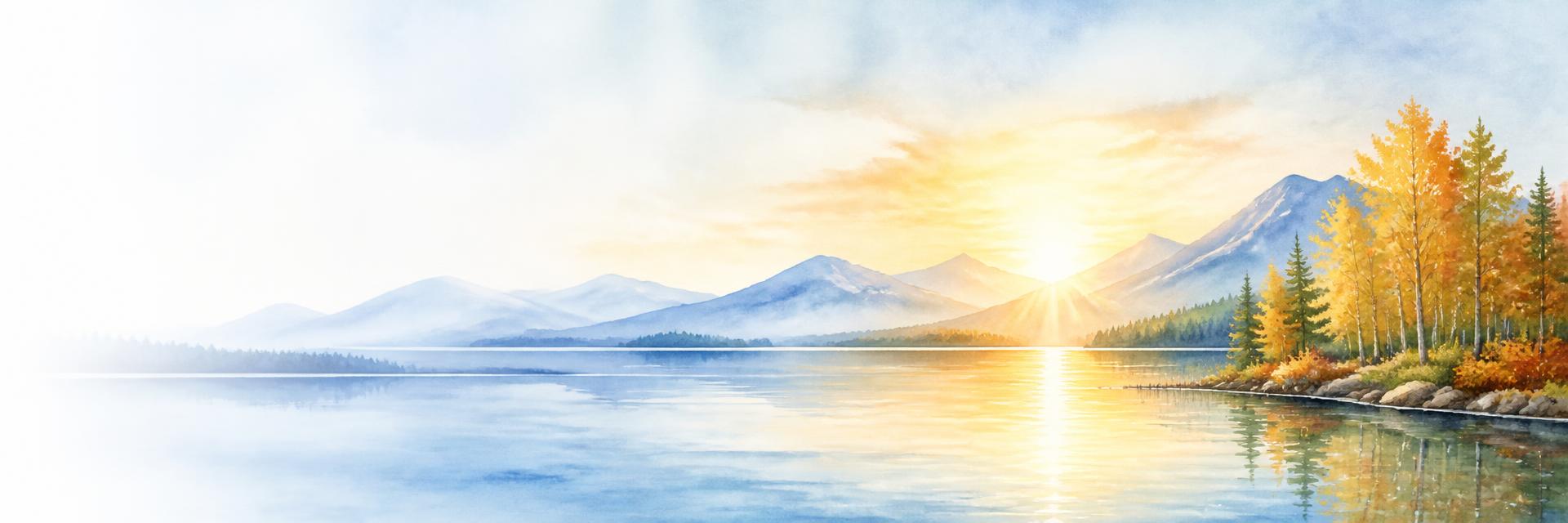 Sunrise over a calm mountain lake