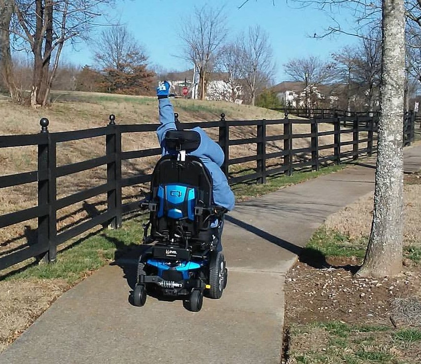Jake driving his power chair on his own for the first time
