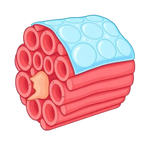 Illustration of a Duchenne muscle missing the dystrophin cushion.